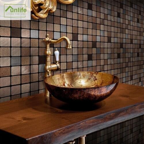 Funlife® Copper Metallic Mosaic Tile Sticker Self-Adhesive Kitchen Backsplash Wall sticker kitchen DIY Easy to Clean Peel&Stick