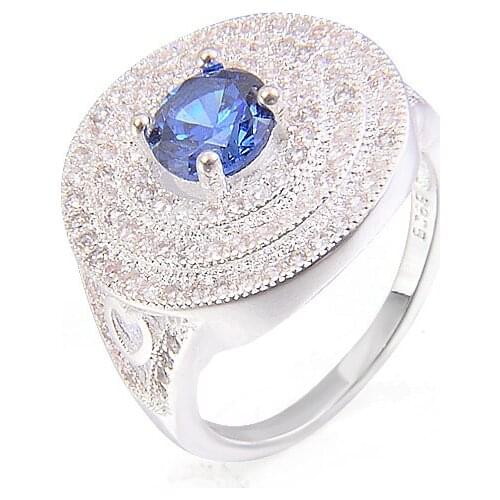 Hainon Luxurious Shining Red Crystal Ring for Women Big Round Ring Fashion Cocktail Party Silver Color Ring Fashion Jewelry Gift