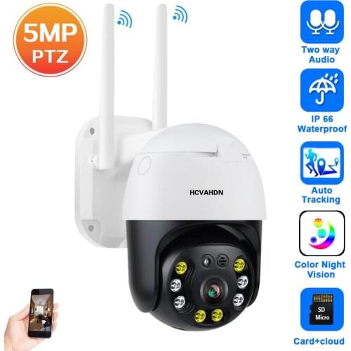 5MP Wifi PTZ IP Security Camera Outdoor Waterproof Auto Tracking Color Night Vision CCTV Video Surveillance Camera Wireless 2MP