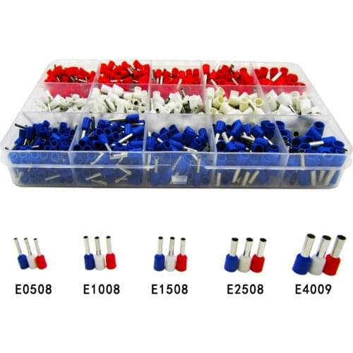 960Pcs/Box E0508 E1008 E1508 E2508 E4009 Insulated Ferrules Terminal Block Cord End Wire Connector Electrical Crimp Terminator