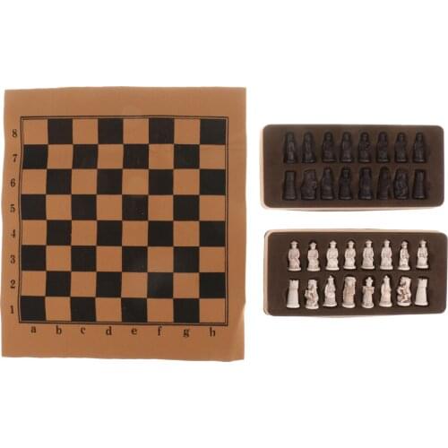 Chinese Ancient Figurines Chessman Pieces Chess Set with Foldable Chessboard Board Game for Picnic Travel Entertainment