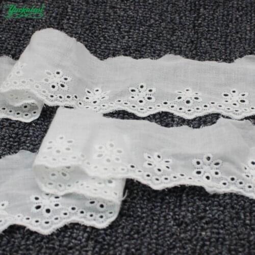 YACKALASI 15 Yds Cotton Lace Eyelet Embroidered Lace Fabrics White Black Swiss Cotton Voile Appliqued 3D Flower Trims Diy 4.2cm