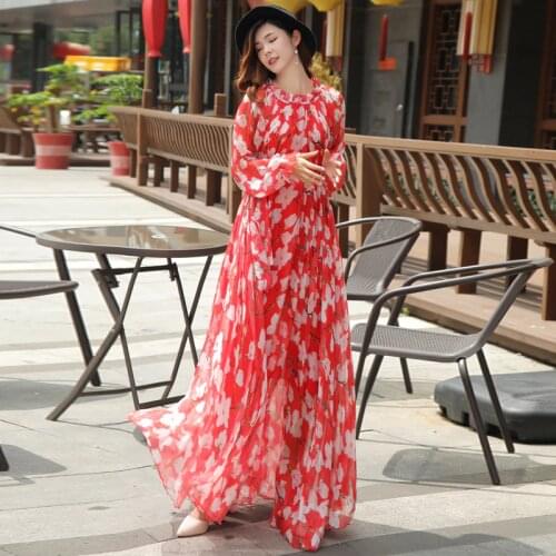 Summer Dress Womens Boho Maxi Dress Lady Bohemian Long Sleeve Casual 2020 New Wedding Party Guest Beach Dress Sundress Plus Size