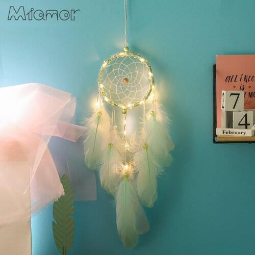 MIAMOR Handmade Green Dreamcatcher With Light Cafe & Bar & Wedding & Home Wall Hanging Pendant Decor Ornament Gift Amor00241