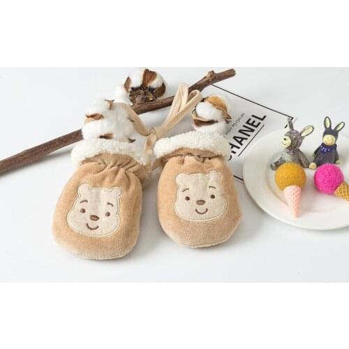 Lovely Hanging Neck Children Mittens Winter Warm Plus Fleece Thickening Gloves For 1-3 Years Old Kids Woolen Gloves With String