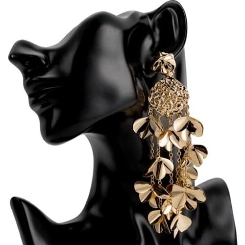 Fashion Women Jewelry Accessories Golden Color Metal Petal Dangle Earrings Tassel Long Hanging Earrigs for Women