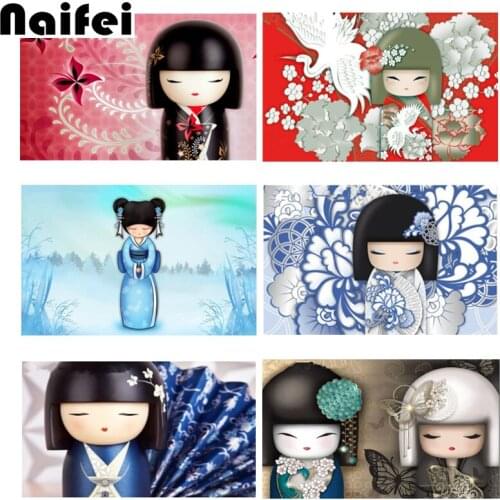 5D DIY Diamond Painting Cross Stitch Kimono Dolls Diamond Mosaic Full Rhinestone Embroidery Cartoon Picture Needlework Kits Gift