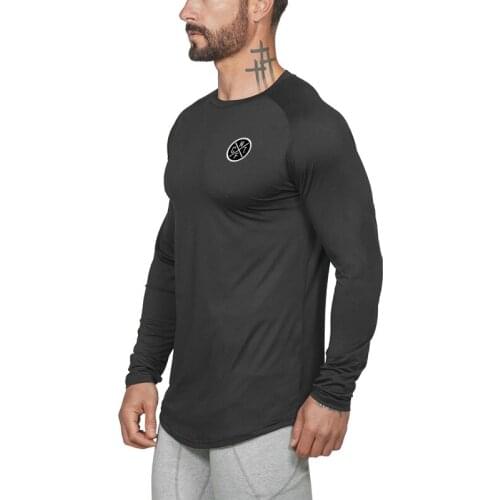 New Brand Mesh Long Sleeve T Shirt Men Fashion Slim Fit Printed Fitness T-shirt Autumn O-neck Solid Quick Dry Hip Hop Tshirt
