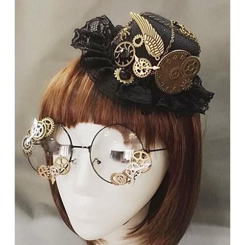 Punk Novelties Steampunk Victorian Gears Mini Top Hat Costume Hair Accessory Handmade With Steam Punk Gear Glasses
