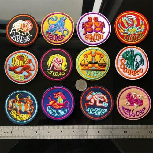 New Funny Constellation Patch Anime Iron on Vintage Cute Cartoon Patches Cheap Embroidered Patches for Clothes Stickers Badge