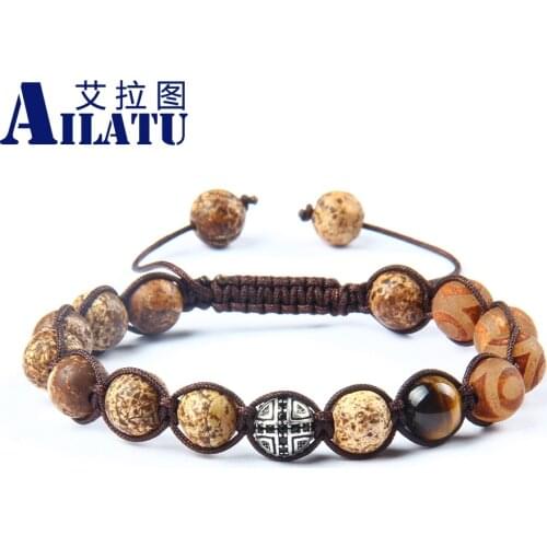 New Design Classic Religious Jewelry 8mm Natural Brown Fireagate Stone Beads Black Cz Cross Bracelet Drop Shipping