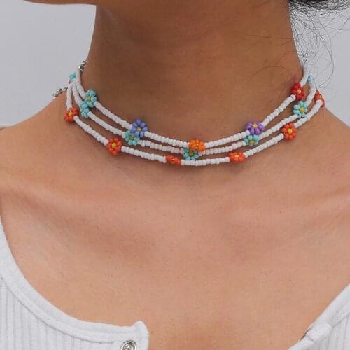 1PC Bohemian Handmade Beaded Daisy Flower Clavicle Choker Necklace Women Jewelry