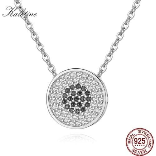 KALETINE 925 Sterling Silver Necklace Round Clear Zircon Lucky Evil Eye Pendant Necklace Women Turkey Jewelry Custom necklace