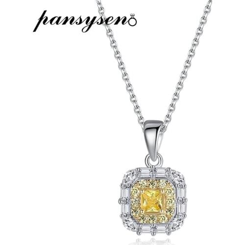 PANSYSEN Bohemia 925 Sterling Silver Citrine Simulated Moissanite Gemstone Charm Necklace for Women Fine Jewelry Drop Shipping