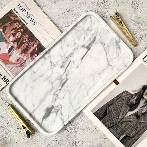 Simplicity Natural Marble Storage Trays Bedroom Desktop Cosmetic Container Afternoon Tea Cake Organizer European Home Decoration
