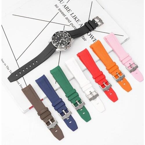 Watchband 20mm 21mm Waterproof Silicone Strap Arc Plate blue black Diving sports Watch Band Strap