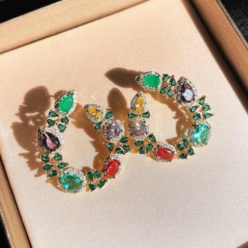 QTT Luxury 18k Gold Color Female Earrings Fashion Jewelry Retro Zircon Stone Exquisite Earring For Women Accessories