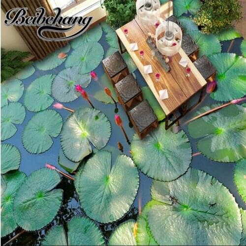Beibehang Custom 3d floor painting room bedroom murals three-dimensional lotus leaf self-adhesive floor film desenhar wall paper