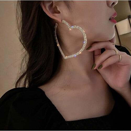 Fashion Big Heart Crystal Hoop Earrings for Women Bijoux Geometric Rhinestones Earrings Statement Jewelry Gifts