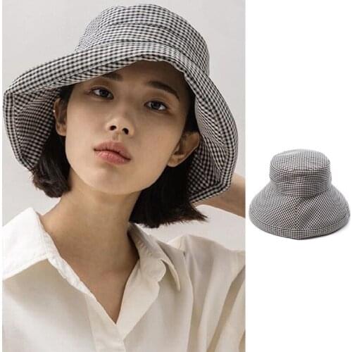 Fisherman Hat Women Girls Classic Sun Protection Adjustable Decorated with Plaid Pattern Easy-Matching