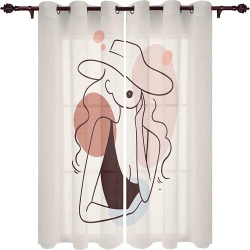 Living Room Curtains Line Print Abstract Modern Home Decor Bathroom Kitchen Bedroom Balcony Floor Valance Curtains