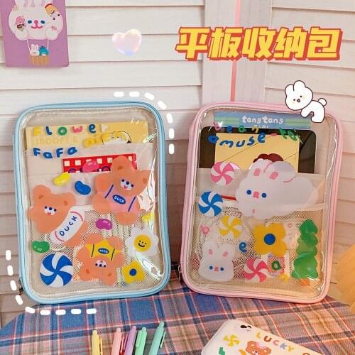 Cute PVC Waterproof Laptop Bag Kawaii Korea Cartoon Tablet Sleeve Case Storage 11 Inch Inner Bag Transparent IPad Case