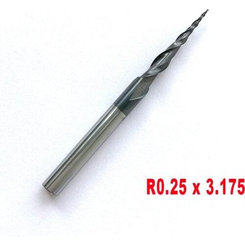 R0.25*D3.175*15*38L*2F HRC55 Tungsten solid carbide Coated Tapered Ball Nose End Mills taper and cone endmills