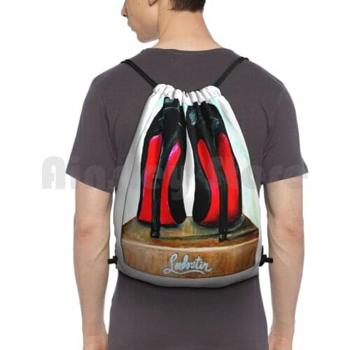 Pop Art Bright Black Red Bottom Heels Backpack Drawstring Bags Gym Bag Waterproof Red Bottom Heels Black Leather Heels