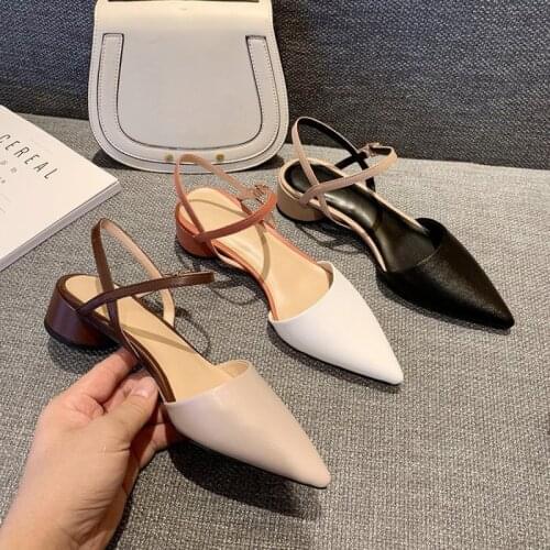 Women Ankle Strap Chunky Heel Shoes Pointed Toe Sandals Mid Heels Comfortable For Work 2020