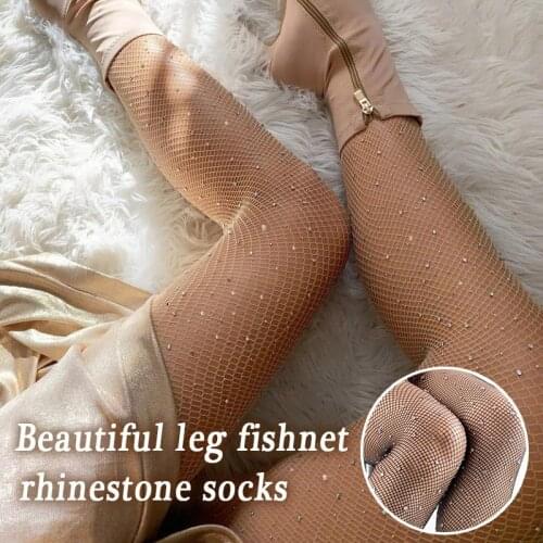Women Rhinestone Fishnet Mesh Pantyhose Stockings Hollow Shiny Tights Party Clubwear NOV99