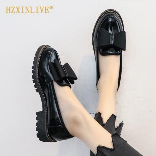 Plus Size 41 42 Women Oxford Shoes 2020 Spring Chic Butterfly-knot Oxford Shoes for Women Patent Leather Platform Shoes