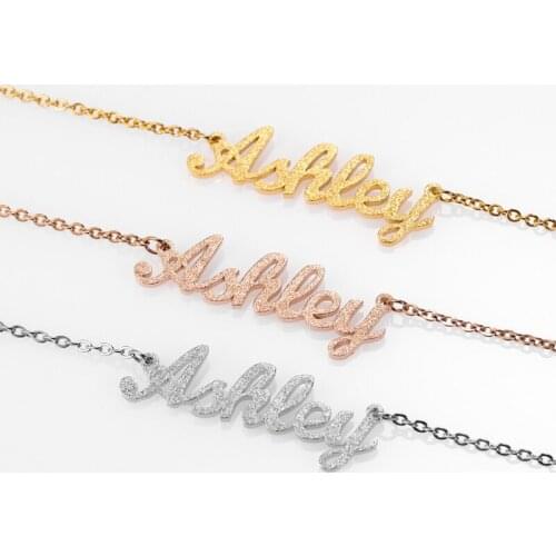 925 Sterling Silver Custom Frosted Name Necklace Personalized Women Gold Plated Nameplate Jewelry Initial Necklaces