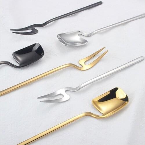 1PC Stainless Steel Wall-mounted Gold Plated Fruit Fork Spoon Multiple Use Snack Cake Dessert Forks Spoon Home Kitchen Tableware
