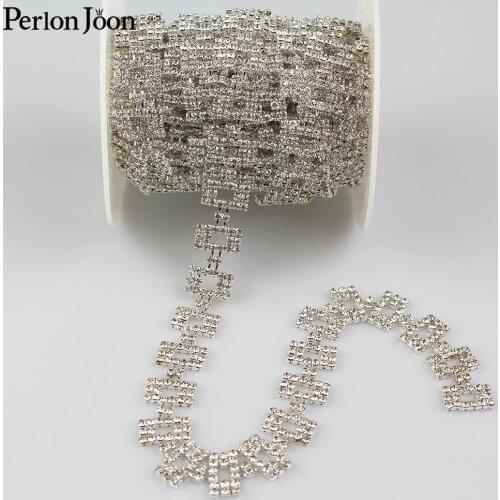 1yard 1.3cm Square rhinestones trim Ribbon Blinking crystal metal chain DIY for dress, bag, shoes accessories ML026