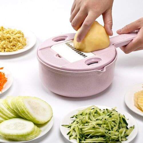 10Pcs/Set Vegetable Slicer Wheat Straw Manual Cutter Potato Carrot Cutter Garlic Grater Fruit Slicer With Strainer Kitchen Tool