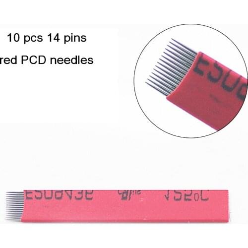 10PCS/Lot PCD Red 14 Pins Microblading Needles Permanent Makeup Eyebrow Tatoo Blade for Manual Eyebrow Tattoo Machine Pen