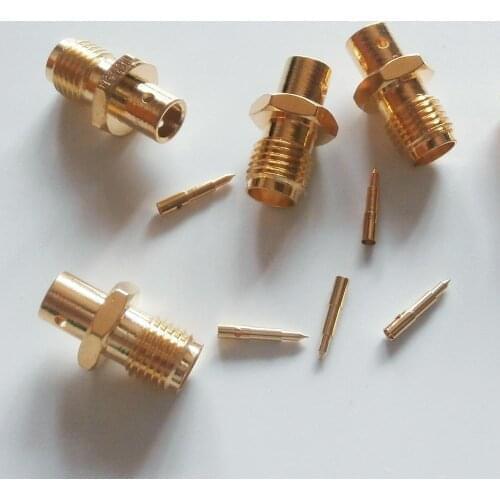 10X Pcs RF Connector RP-SMA RPSMA Female jack Solder for semi-rigid RG402 0.141" cable With 2 hole Brass GOLD Plated Straight