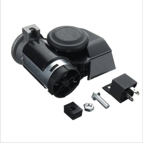 12v dual tone horn, super loud 130db electric pump black air horn, snail horn for car truck train suv motorcycle boat