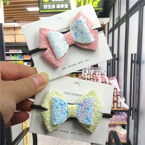 2PCS/LOT Lovely Split Fork Bow Select Elastic Bands For Baby Barrette Girls Novelty Hairpin Clips Scrunchy Kids Hair Accessories