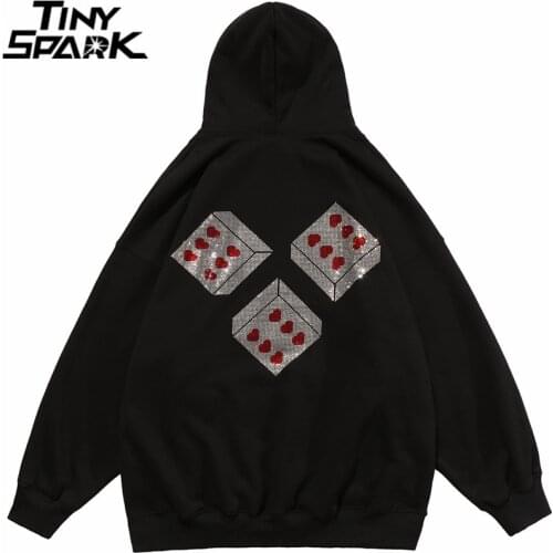 2021 Men Hoodie Hip Hop Sweatshirt Streetwear Letter Dice Hooded Pullover Harajuku Cotton Fleece Autumn Hoodie Sweat Shirt Black