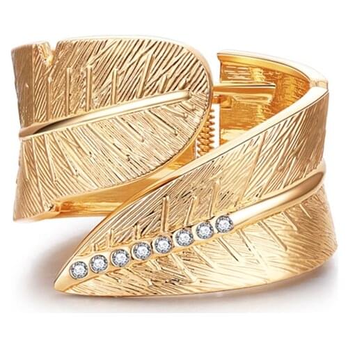 2021 New Fashion Bangles Leaves Crystal Jewelry Gold Color Womens Charm Bangle Bracelet For Gift cuff bracelets
