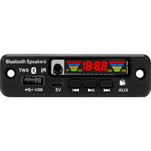 Hands-free 5V Bluetooth 5.0 APE/MP3 audio decoder board + wiring, wireless FM MP3 player speaker supports TF card USB AUX audio