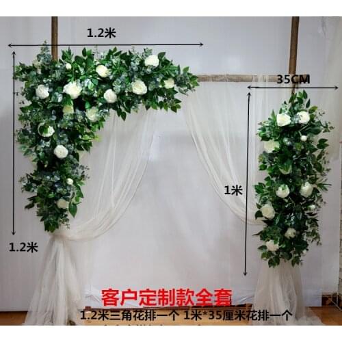 White roses with grass green Wedding Flower Wall Artifical Silk Flower arch Backdrop Wedding Decoration