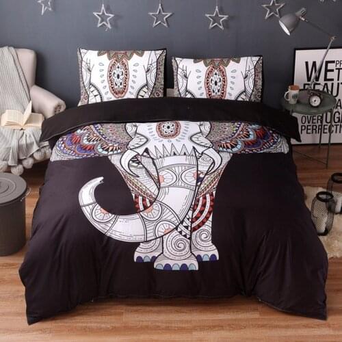 Bohemia Bed Clothes Black Double Queen Bedding Set Indian Elephant Single King Twin Full Size Luxury Bed Clothes For Home Adult