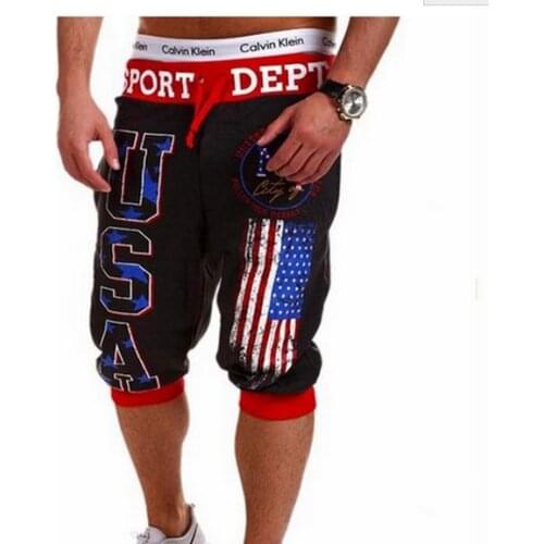 New 2020 Outdoor Summer USA Printed Sweatpants Sport Hip Hop Trainning Exercise Capri Pants Patchwork Drawstring 4Color M-XXL