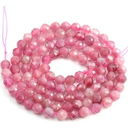 2020 Natural Stone Beads Round Shape pink Tourmaline faced scattered Beads Making for Jewelry DIY Bracelet Necklace 2 3 4 5 Mm