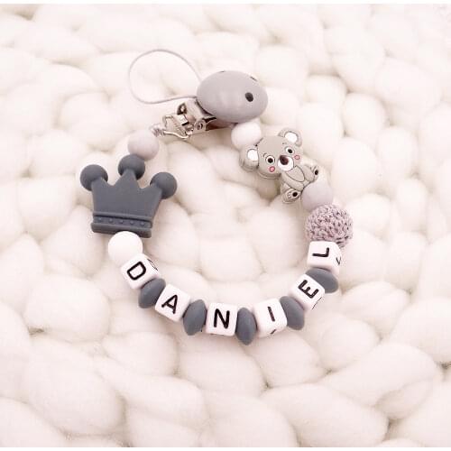 New Handmade Free Personalized Name Pacifier Clips Koala Pacifier Chain Holder chupetero personalizado silicona Baby Shower Gift
