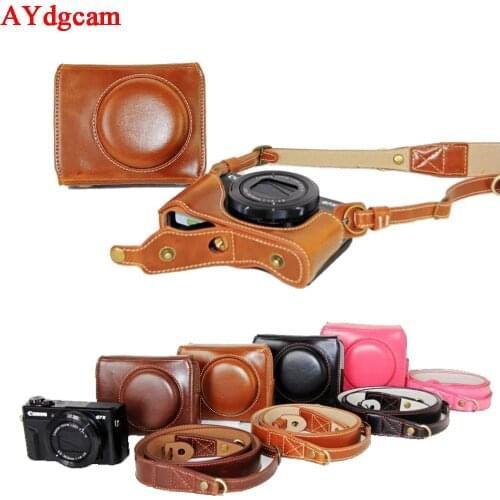 Luxury Leather Camera Case For Canon Powershot G7X Mark 2 G7X II G7XII Digital Camera PU Leather Camera Bag Cover + strap