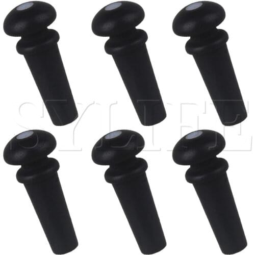 Black Ebony Folk Guitar Bridge End Pins with White Shell Dots Set of 6