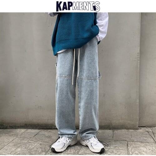 KAPMENTS Men Patchwork Wide Lge Baggy Jeans Pants 2021 Mens Vintage Black Y2k Denim Trousers Male Korean Streetwear Jeans Pants